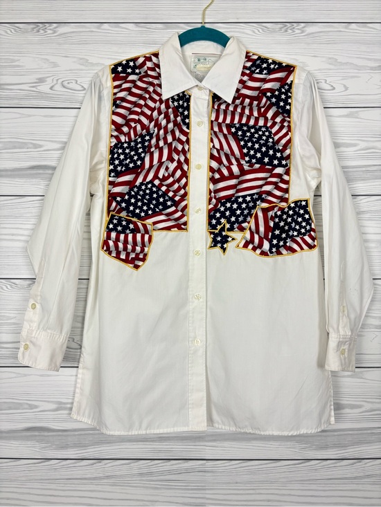 The Quacker Factory Tops - The Quacker Factory Americana American Flag Button Down Shirt patriotic small